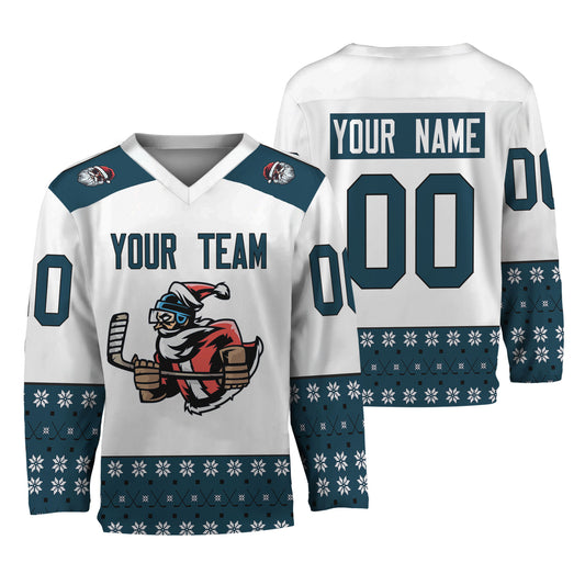 Personalize Christmas Hockey Noel Awesome Navy And White Hockey Jersey