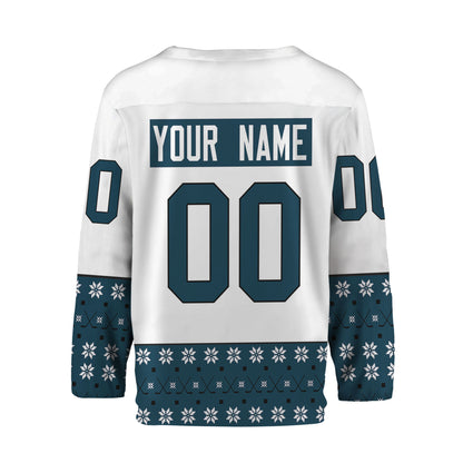 Personalize Christmas Hockey Noel Awesome Navy And White Hockey Jersey