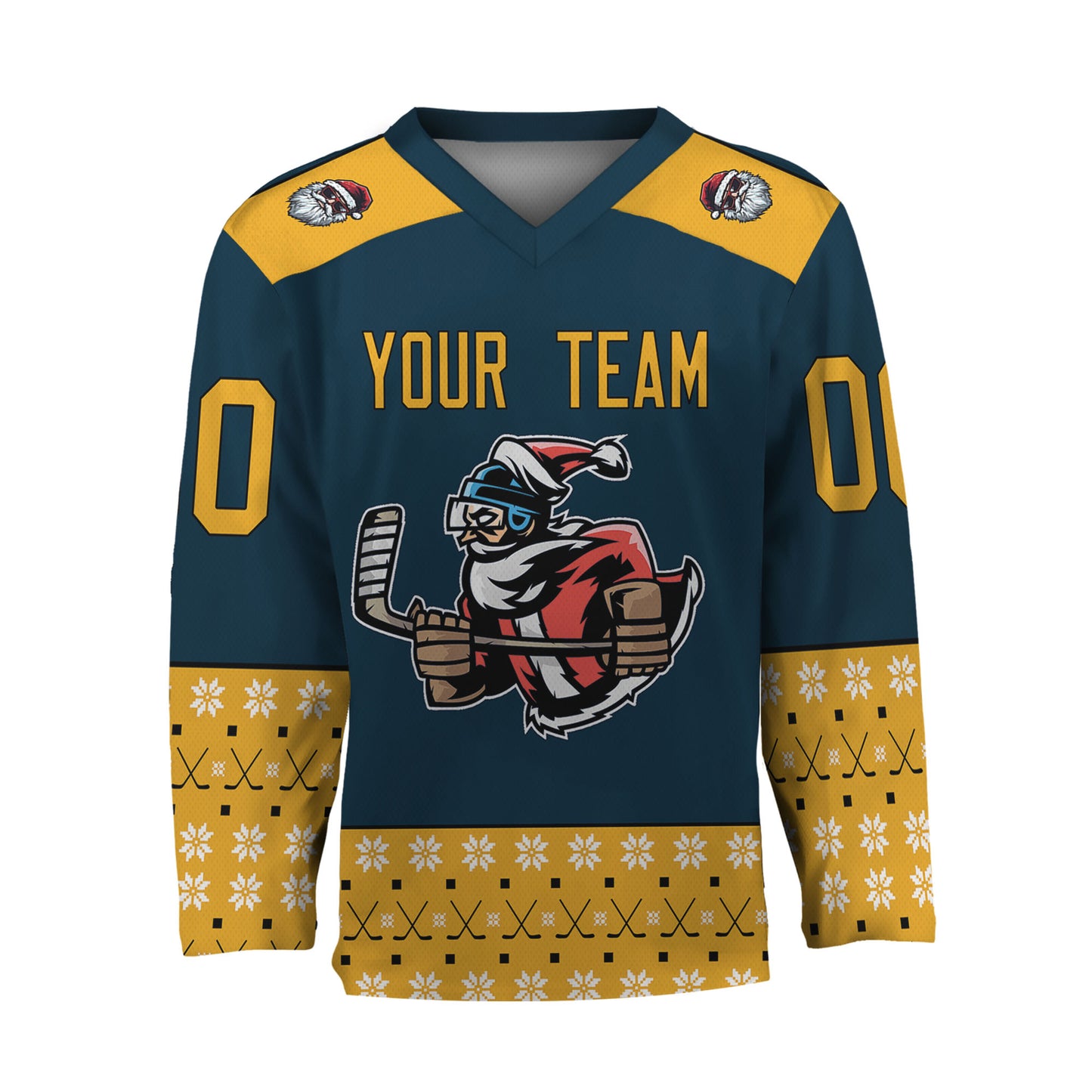 Personalize Christmas Hockey Noel Awesome Navy And Yellow Hockey Jersey