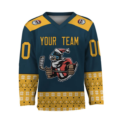 Personalize Christmas Hockey Noel Awesome Navy And Yellow Hockey Jersey
