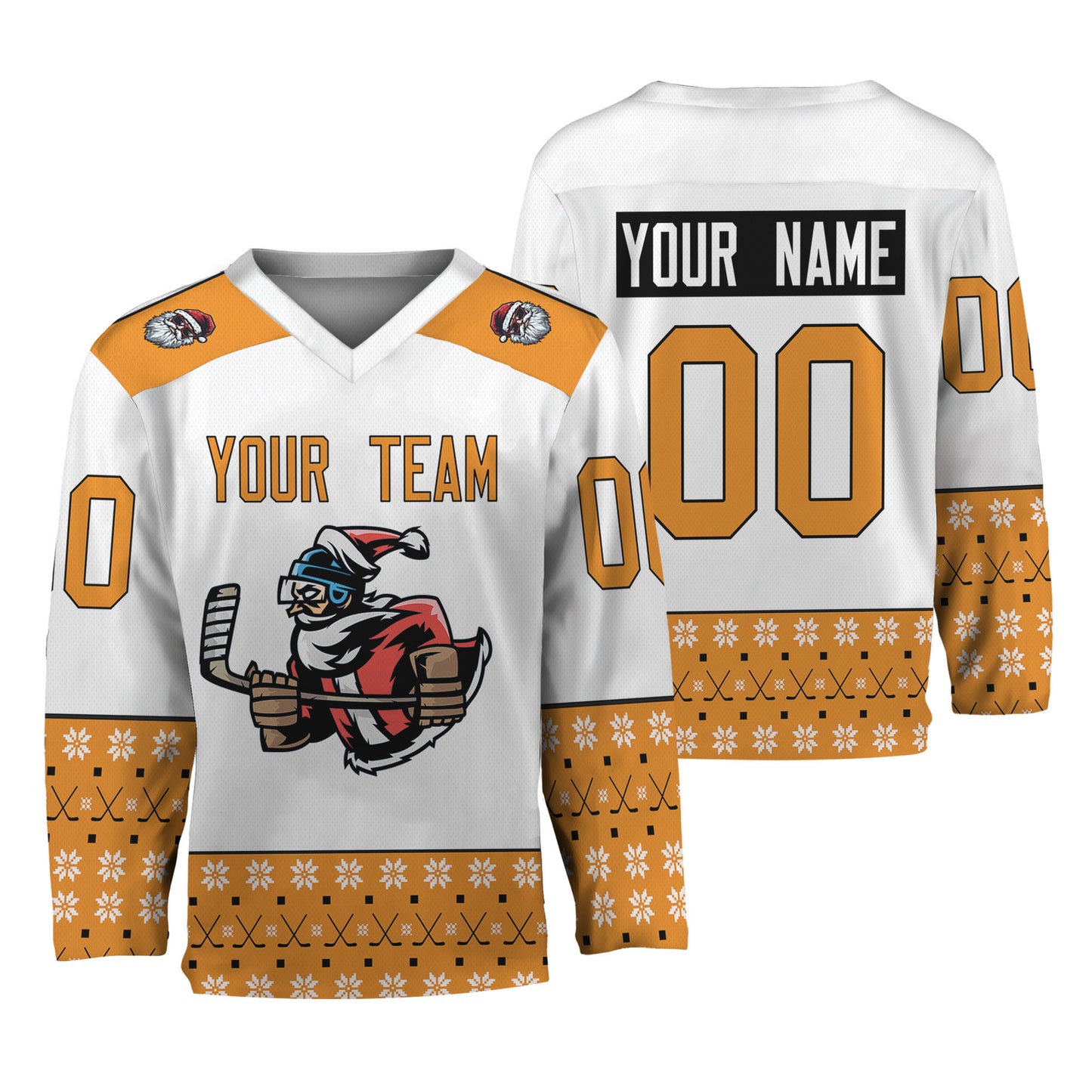 Personalize Christmas Hockey Noel Awesome Orange And White Hockey Jersey
