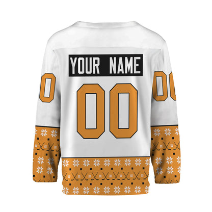 Personalize Christmas Hockey Noel Awesome Orange And White Hockey Jersey