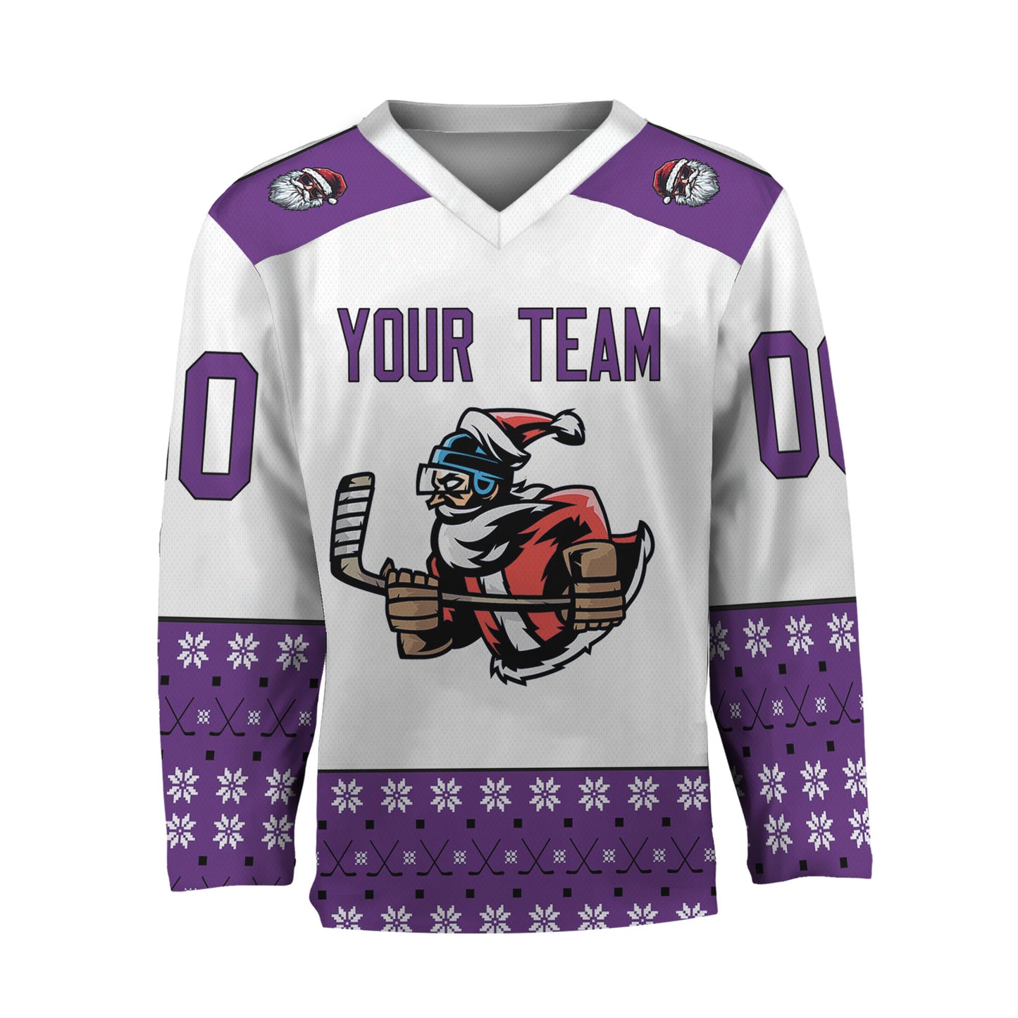 Personalize Christmas Hockey Noel Awesome Purple And White Hockey Jersey
