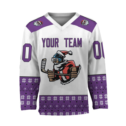 Personalize Christmas Hockey Noel Awesome Purple And White Hockey Jersey
