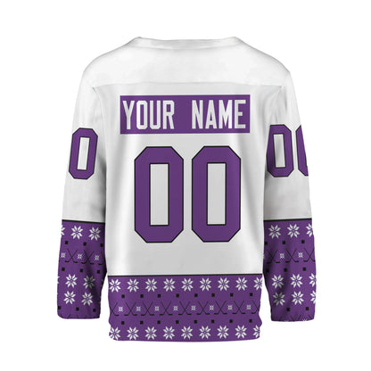Personalize Christmas Hockey Noel Awesome Purple And White Hockey Jersey