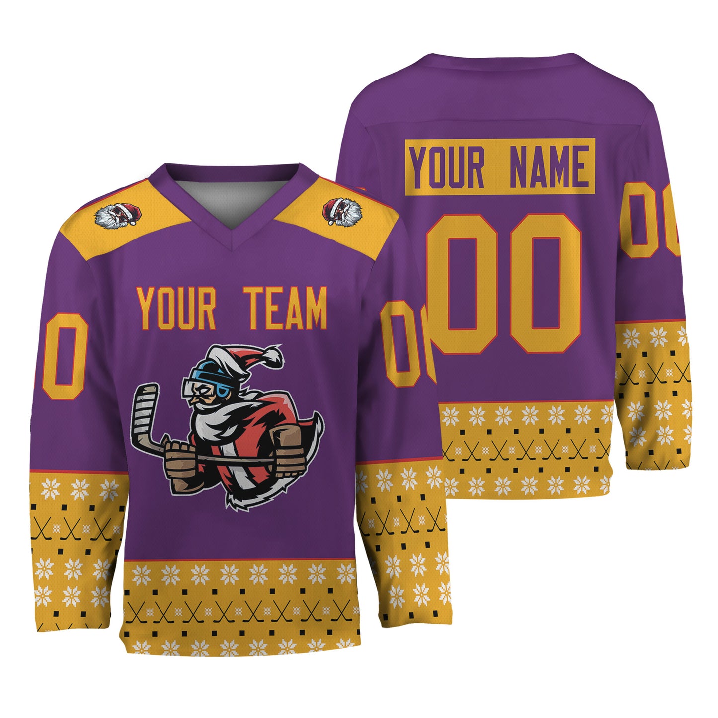 Personalize Christmas Hockey Noel Awesome Purple And Yellow Hockey Jersey