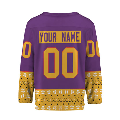 Personalize Christmas Hockey Noel Awesome Purple And Yellow Hockey Jersey