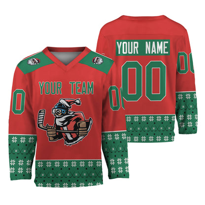 Personalize Christmas Hockey Noel Awesome Red And Green Hockey Jersey