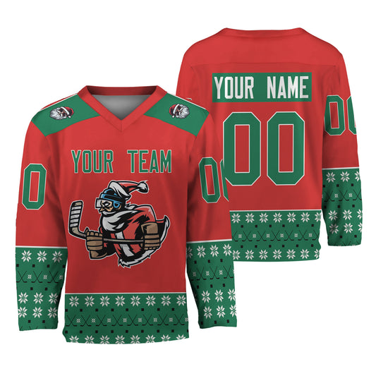 Personalize Christmas Hockey Noel Awesome Red And Green Hockey Jersey