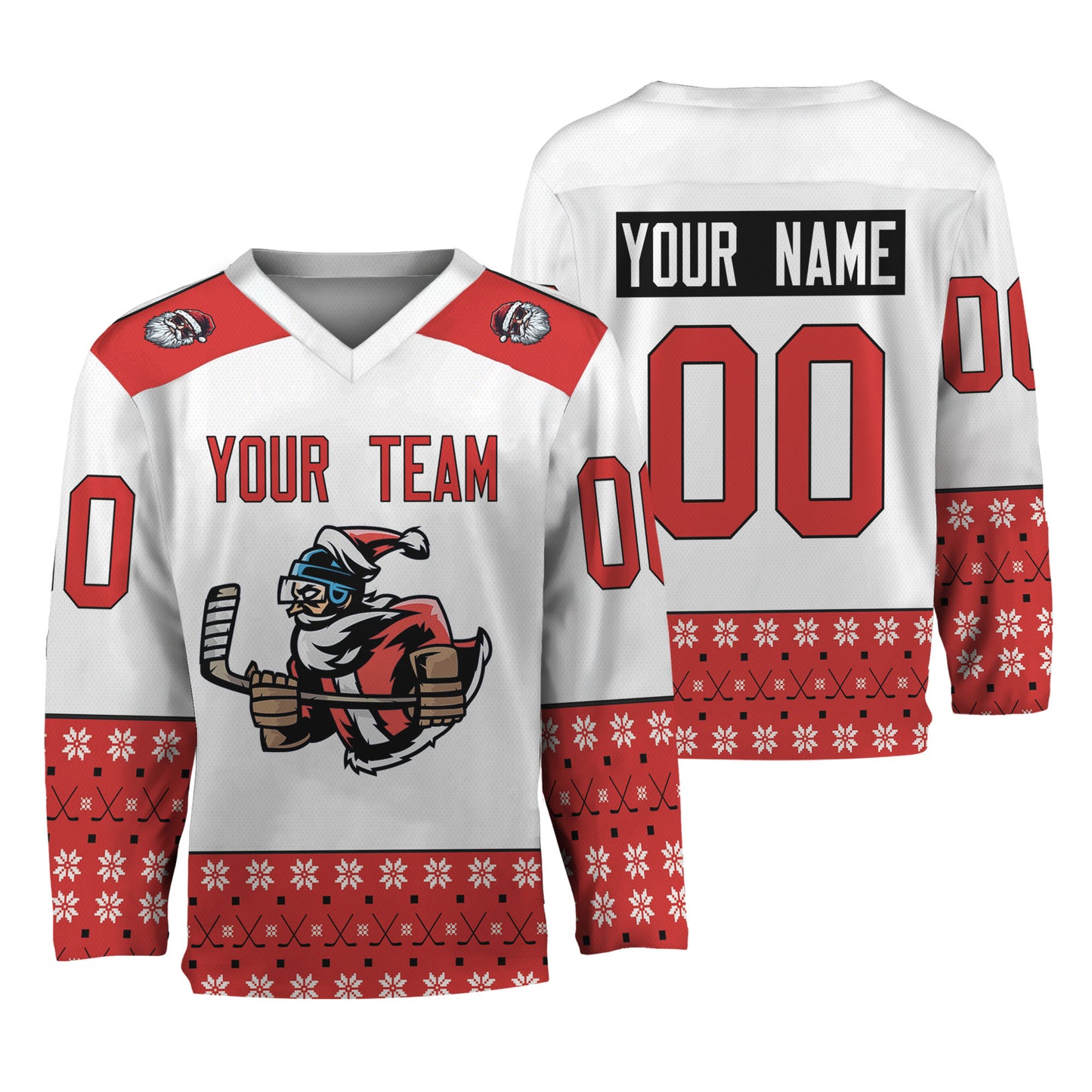Personalize Christmas Hockey Noel Awesome Red and White Hockey Jersey