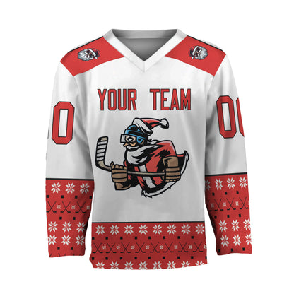 Personalize Christmas Hockey Noel Awesome Red and White Hockey Jersey