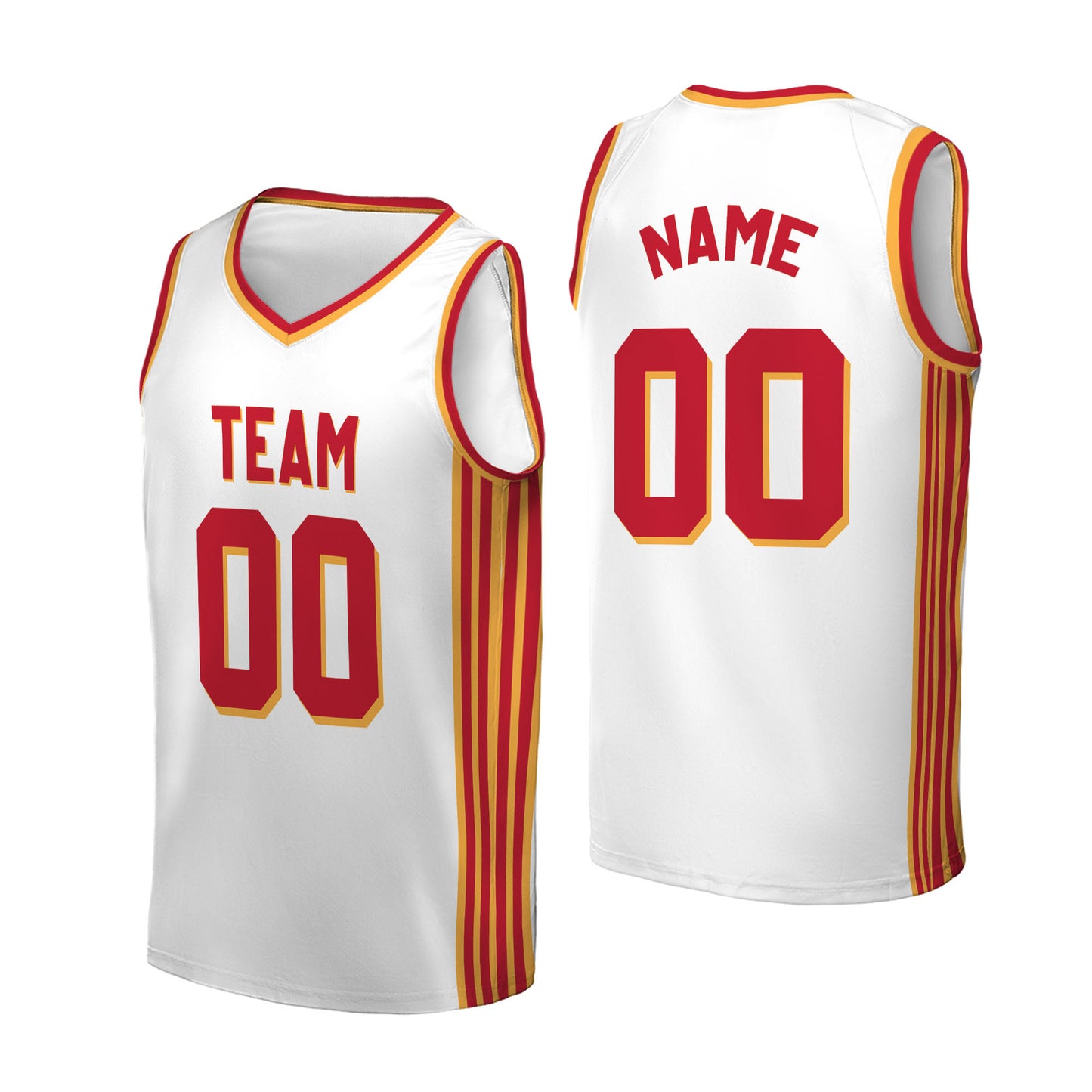 Custom Team White and Red Stripe Basketball Jersey