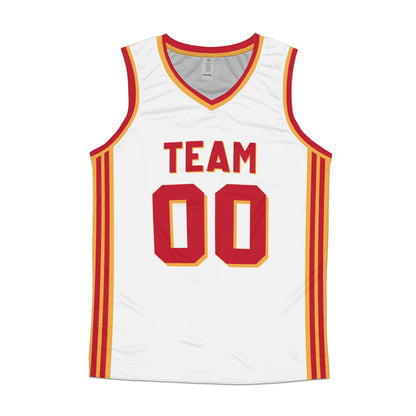Custom Team White and Red Stripe Basketball Jersey