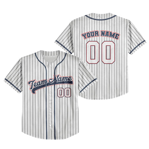Personalized Name Custom Collection White Black Striped Baseball Jersey