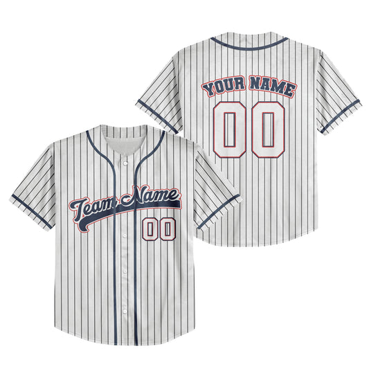 Personalized Name Custom Collection White Black Striped Baseball Jersey