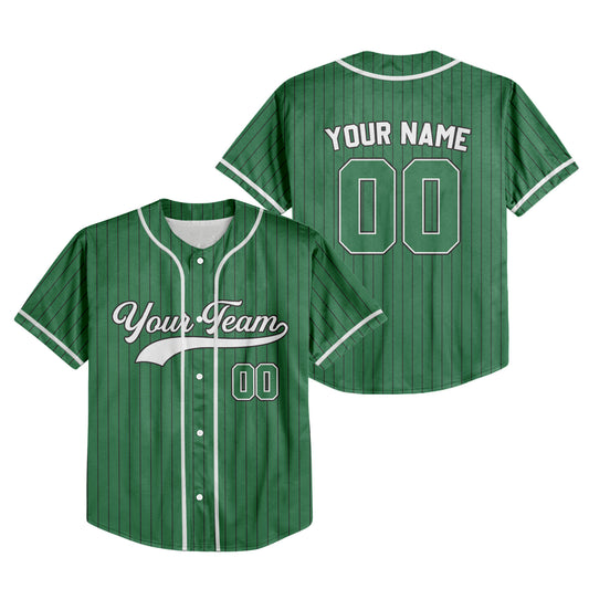 Personalized Team Name And Number Collection Green Striped Baseball Jersey