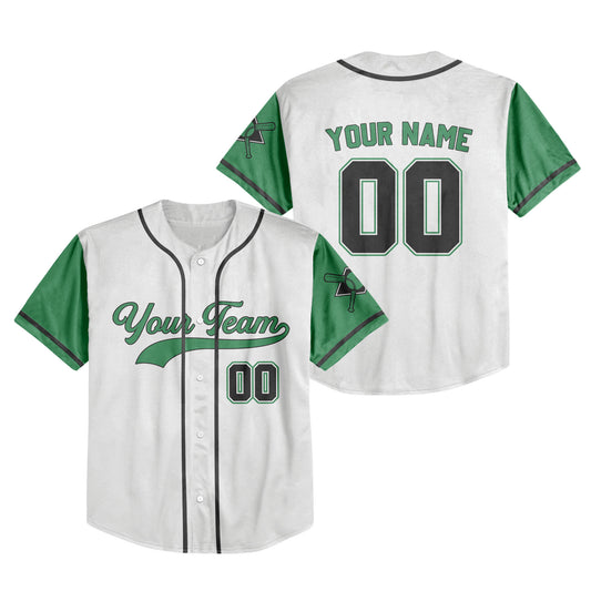 Personalized Team Name And Number Collection White Green Sleeve Baseball Jersey