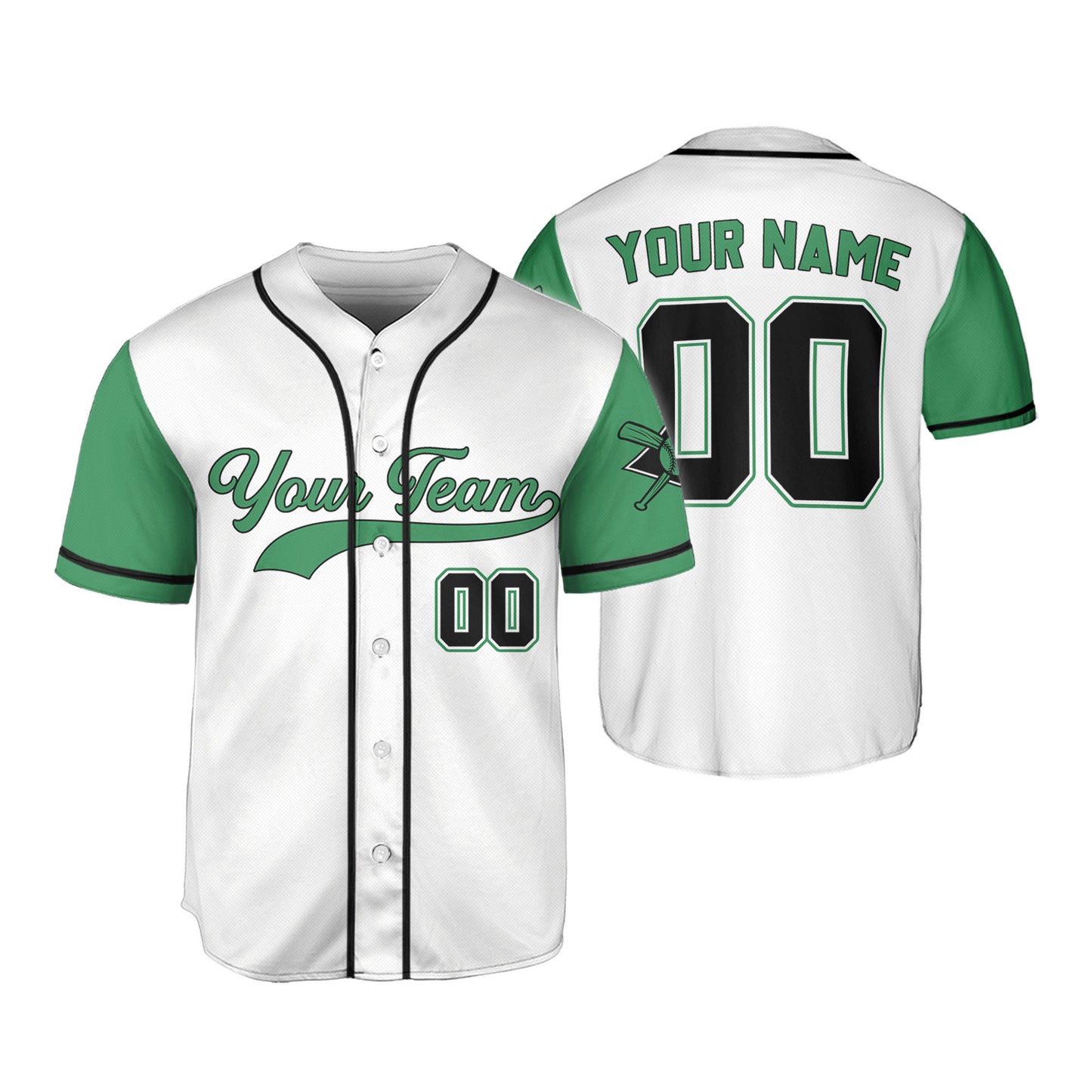 Personalized Team Name And Number Collection White Green Sleeve Baseball Jersey