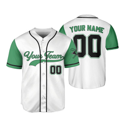 Personalized Team Name And Number Collection White Green Sleeve Baseball Jersey