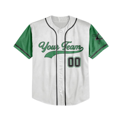 Personalized Team Name And Number Collection White Green Sleeve Baseball Jersey