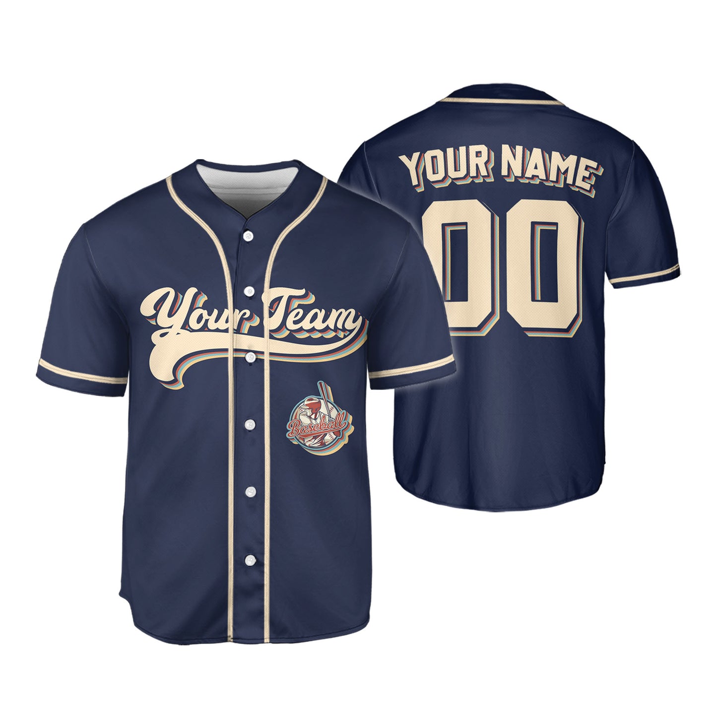 Personalized Vintage Team Name Custom Collection Navy Baseball Jersey