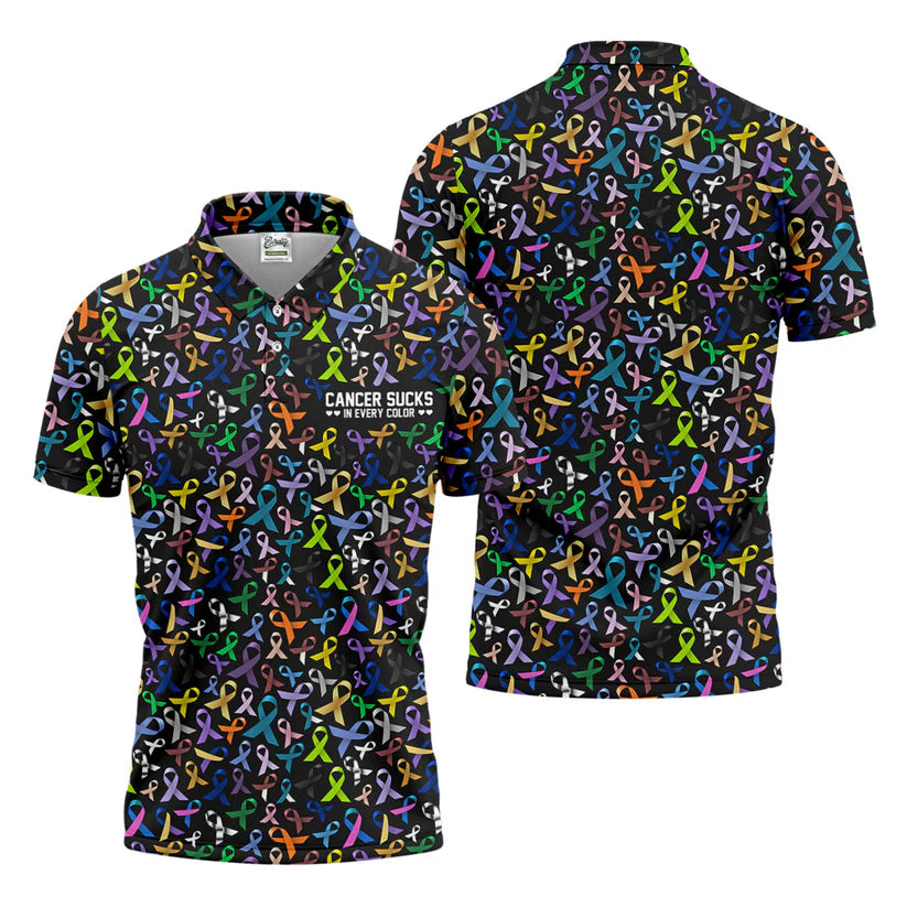 Cancer Sucks In Every Color Golf Tops For Men, Mens Golf Polo Shirts