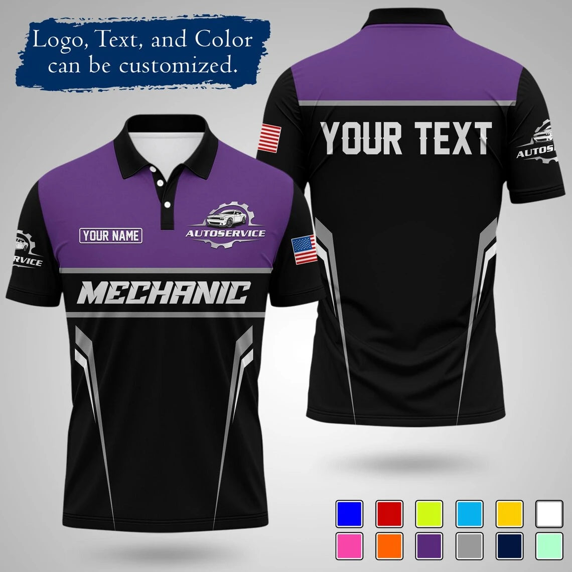 Customizable Mechanic Work Text And Logo Polo Shirts