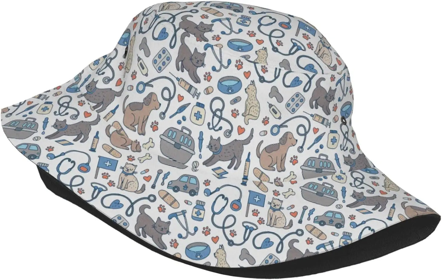 Veterinarian Pet Pattern Bucket Hats Summer Sun Beach Travel Outdoor