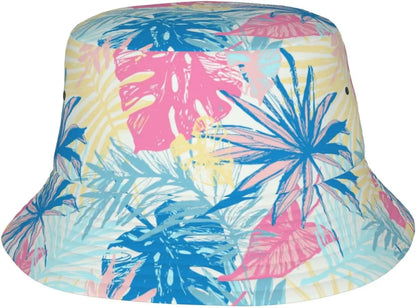 Tropical Banana Leaf Print Bucket Hat Unisex Summer Sun Hat UV Protection Casual Outdoor Beach Vacation Fisherman Hat