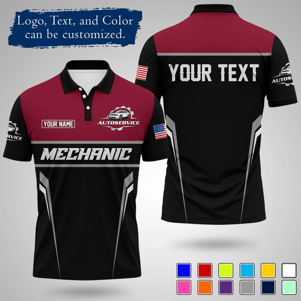 Customizable Mechanic Work Text And Logo Polo Shirts