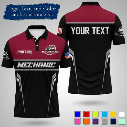 Customizable Mechanic Work Text And Logo Polo Shirts