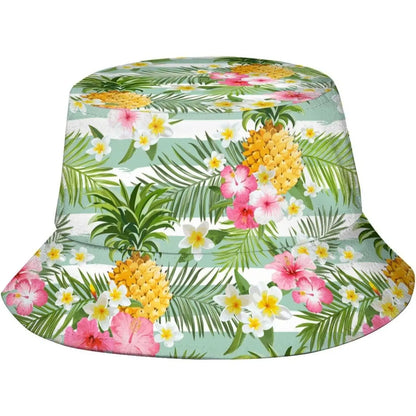 Hawaiian Tropical Floral Print Bucket Hat Pineapple Palm Leaf Pattern Sun Hat