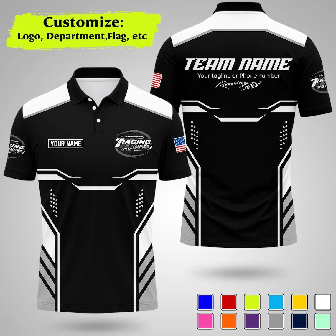 Custom Racing Polo Shirt  Stripe Color  Uniform Motorsport Tee Tops