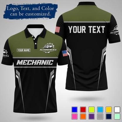 Customizable Mechanic Work Text And Logo Polo Shirts