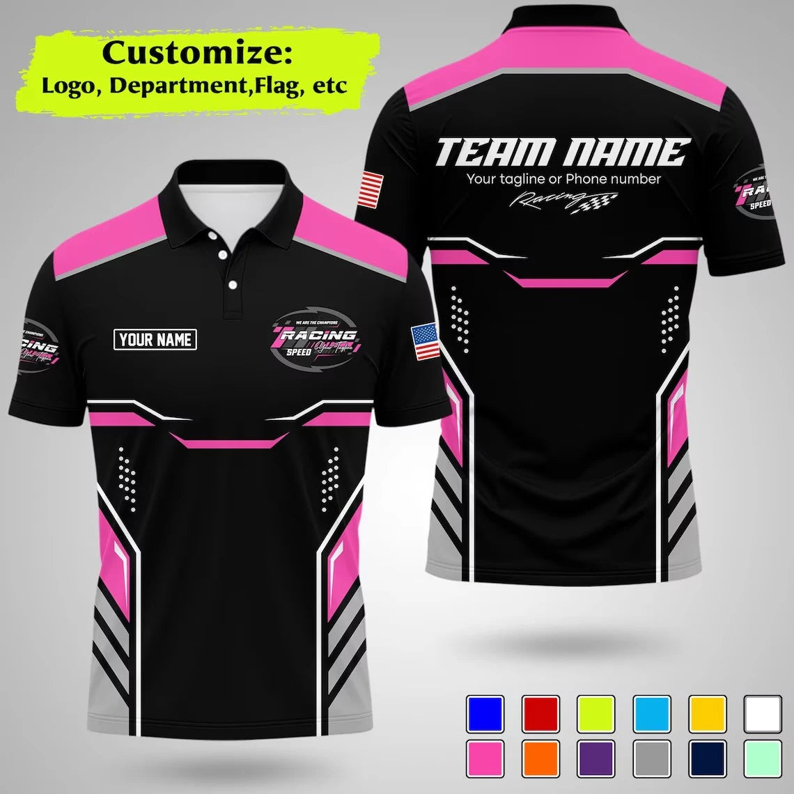 Custom Racing Polo Shirt  Stripe Color  Uniform Motorsport Tee Tops