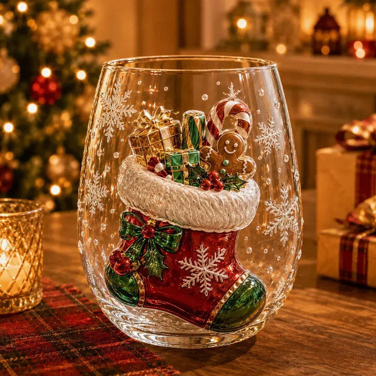 Santa & Snowman Christmas Glass Cup