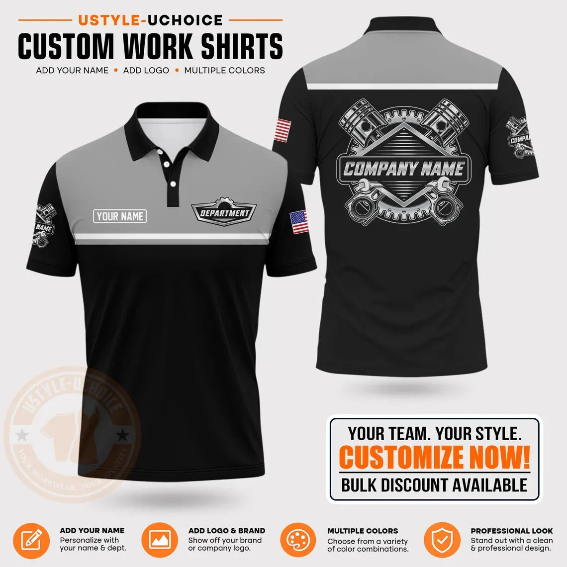 Custom Mechanic Work Pattern Polo Shirt Uniform For Men