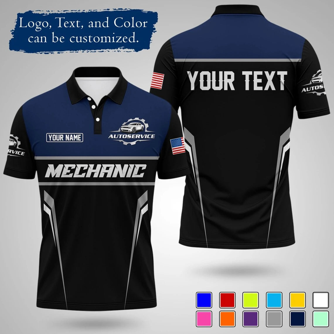 Customizable Mechanic Work Text And Logo Polo Shirts
