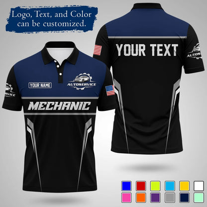 Customizable Mechanic Work Text And Logo Polo Shirts