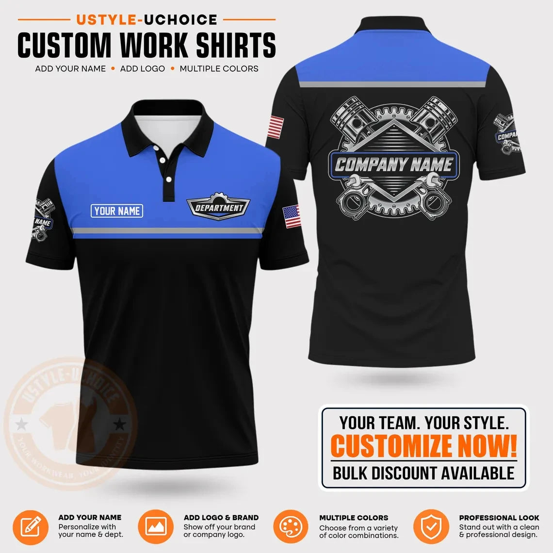 Custom Mechanic Work Pattern Polo Shirt Uniform For Men