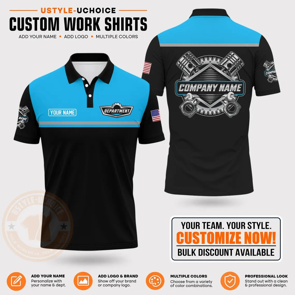 Custom Mechanic Work Pattern Polo Shirt Uniform For Men