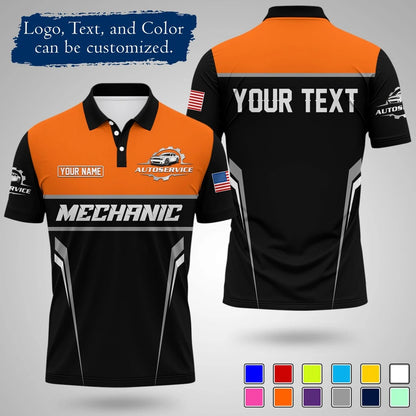 Customizable Mechanic Work Text And Logo Polo Shirts