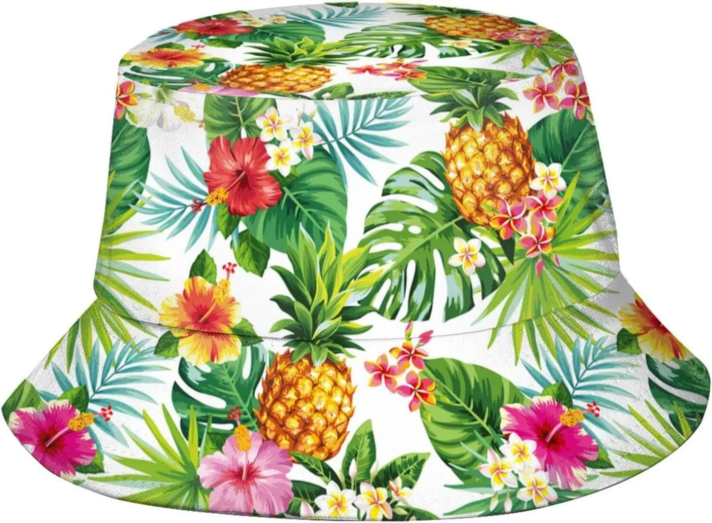 Hawaiian Tropical Floral Print Bucket Hat Pineapple Palm Leaf Pattern Sun Hat