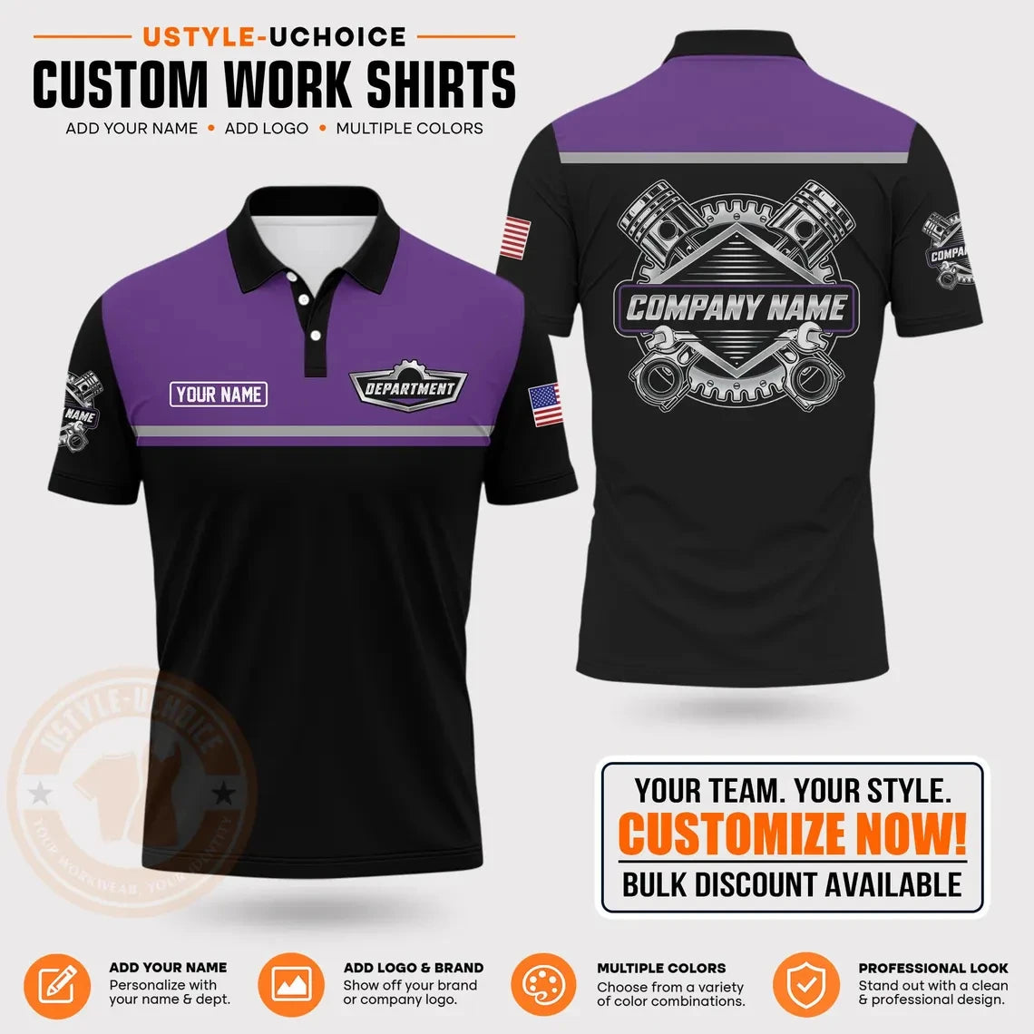 Custom Mechanic Work Pattern Polo Shirt Uniform For Men