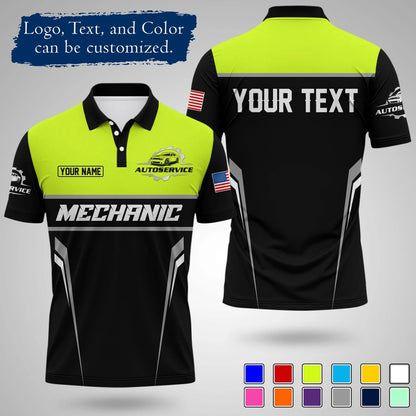 Customizable Mechanic Work Text And Logo Polo Shirts