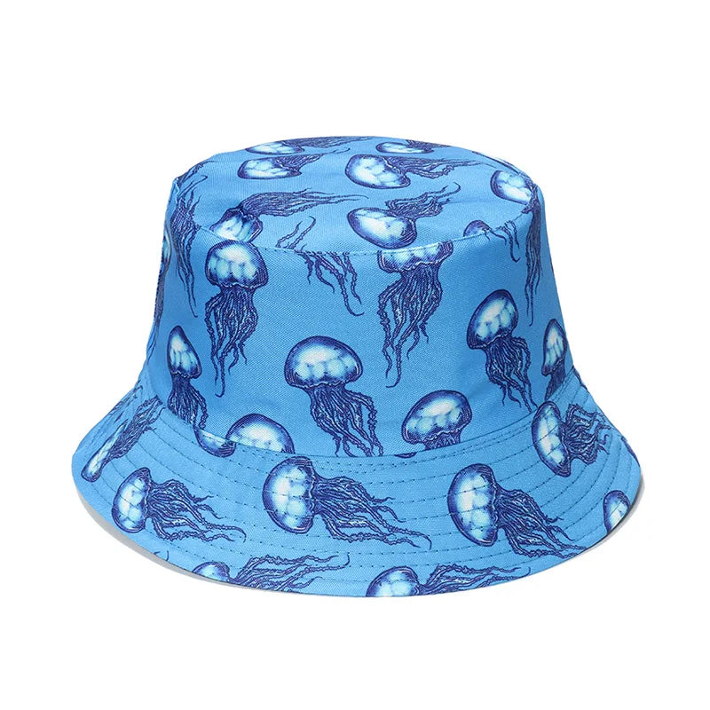 Double-Sided Ocean Print Bucket Hat for Men/Women Travel & Outdoor Casual Hip Hop