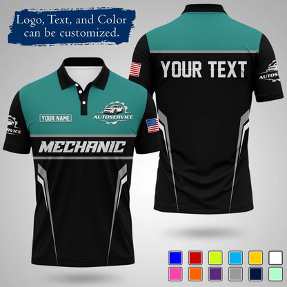 Customizable Mechanic Work Text And Logo Polo Shirts