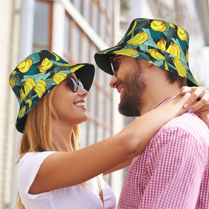 Tropical Banana Leaf Print Bucket Hat Unisex Summer Sun Hat UV Protection Casual Outdoor Beach Vacation Fisherman Hat