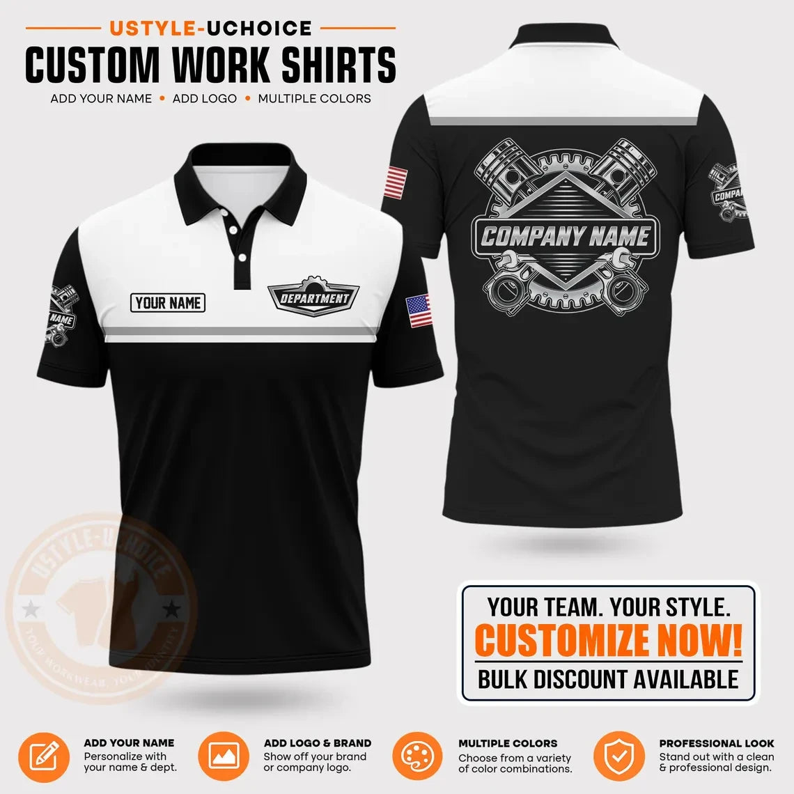 Custom Mechanic Work Pattern Polo Shirt Uniform For Men