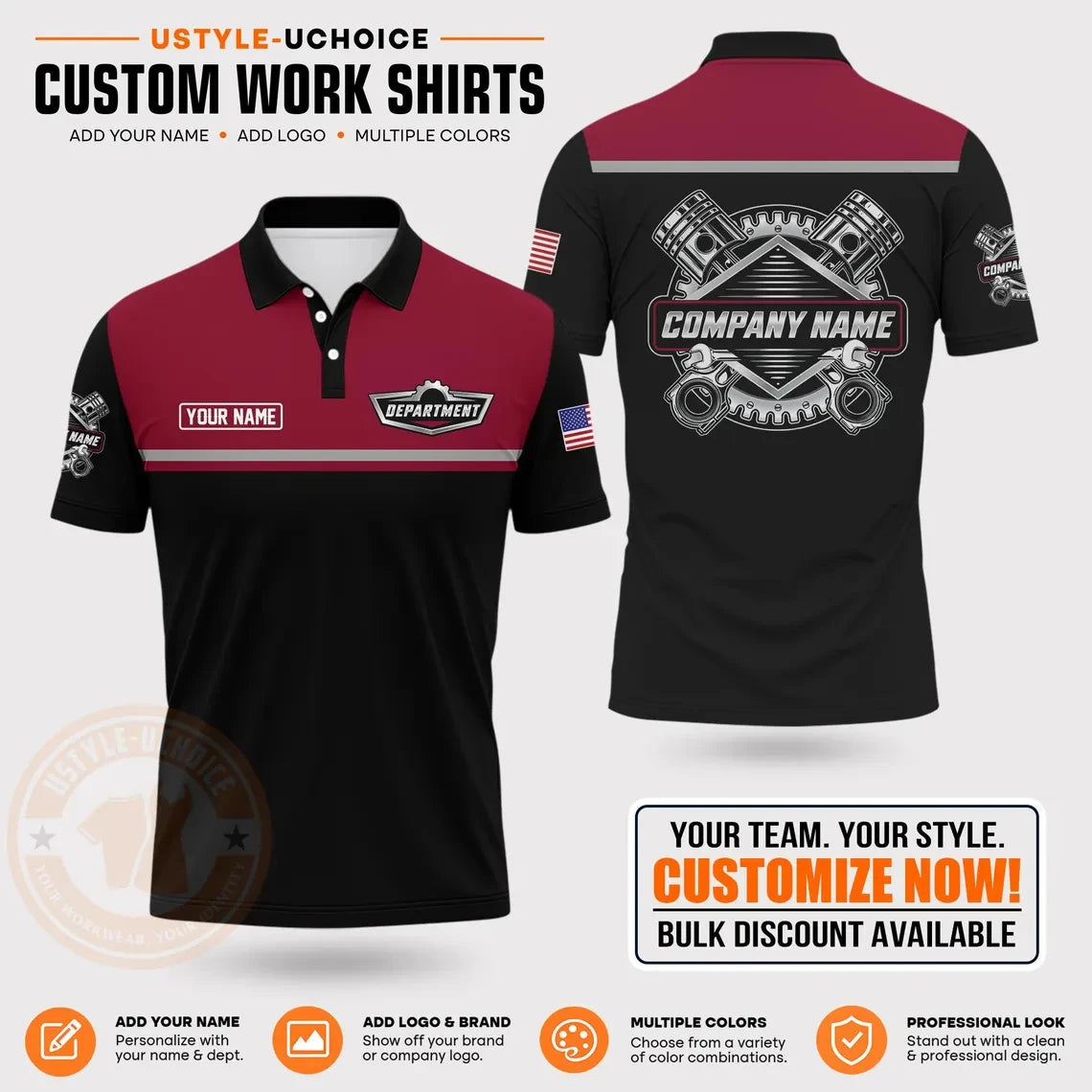 Custom Mechanic Work Pattern Polo Shirt Uniform For Men